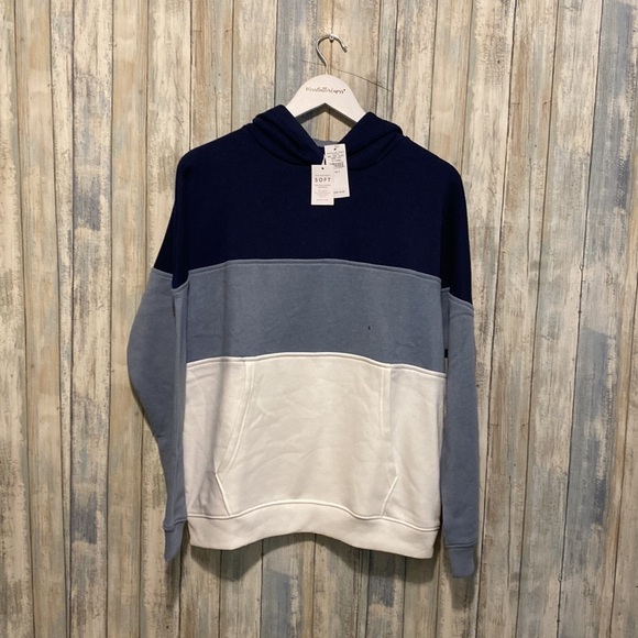 NWT American Eagle AHH-MAZINGLY soft blue and white color block sweatshirt | S - Picture 13 of 14